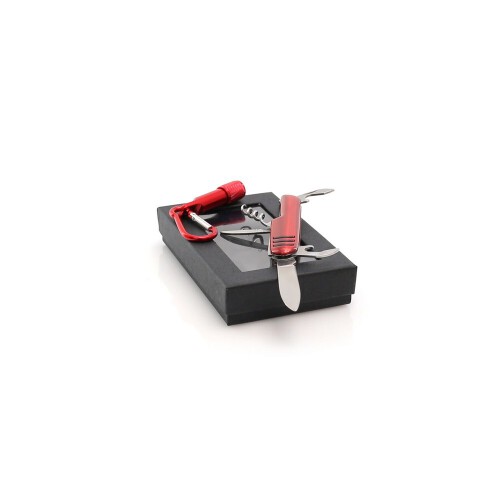 Zestaw narzędzi, narzędzie wielofunkcyjne/ scyzoryk, latarka czerwony V7710-05 (5)