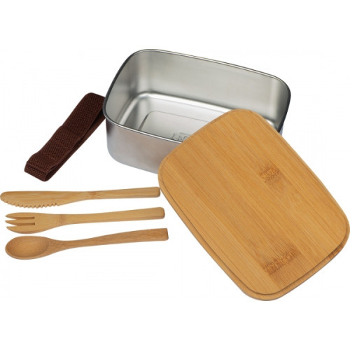 Lunchbox ze stali nierdzewnej z bambusową pokrywką Beżowy 231313 (1)