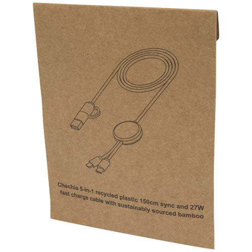 Chechia kabel do synchronizacji danych i szybkiego ładowania 5 w 1 27 W o długości 150 cm z tworzyw sztucznych pochodzących z recyklingu z detalami z bambusa Biały 12442201 (2)