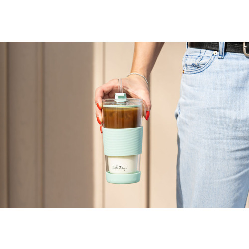 Kubek termiczny szklany ze słomką 600 ml Miętowy VD30428 (3)