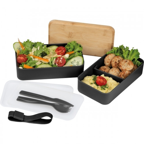 Lunch box 2x600 ml ze sztućcami PESCARA Czarny 253103 (2)