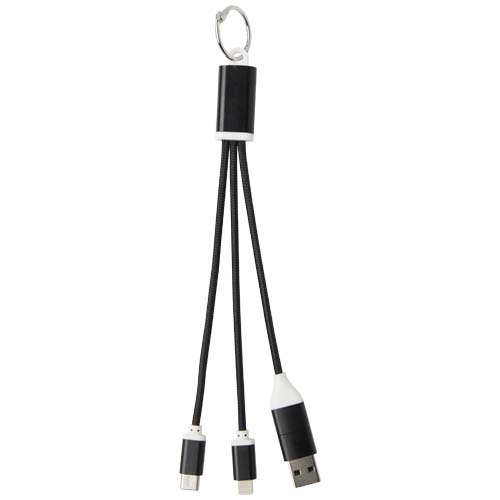 Metal kabel do ładowania 4 w 1 z aluminium z recyklingu z łańcuchem do kluczy Czarny 12438290 (2)