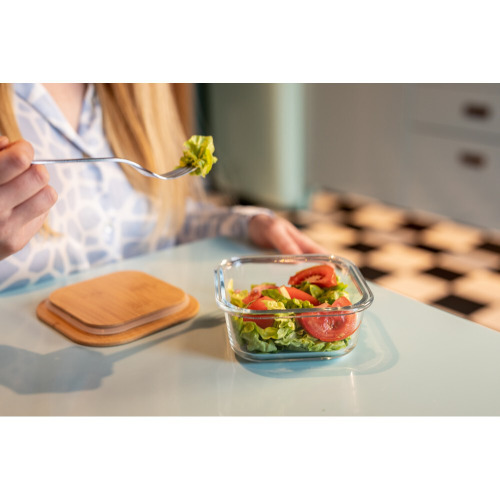 Szklane pudełko śniadaniowe 350 ml, bambusowe wieczko | Aaron Neutralny V9963-00 (1)