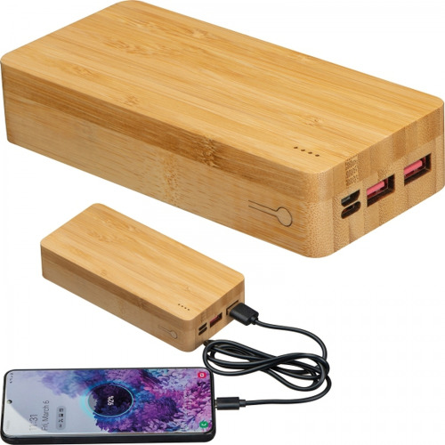Power bank 20000 mAh bambusowy VALERIA Beżowy 3396913 