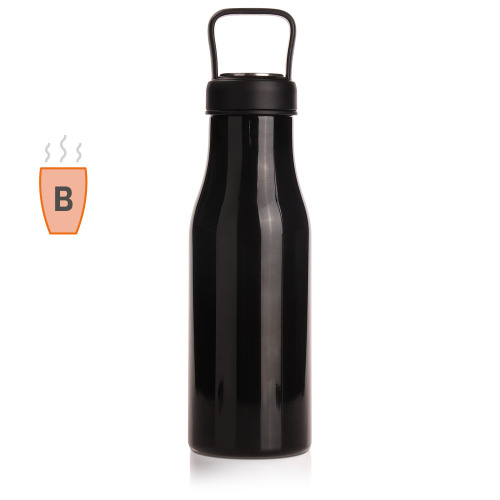 Butelka termiczna 475 ml Air Gifts z uchwytem i metalowym ringiem na spodzie, pojemnik w zakrętce czarny V0850-03 (9)