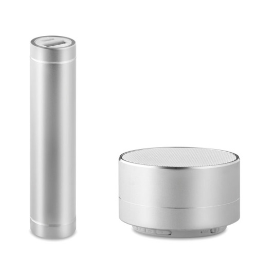 Zestaw głośnik i powerbank Srebrny mat MO9149-16 