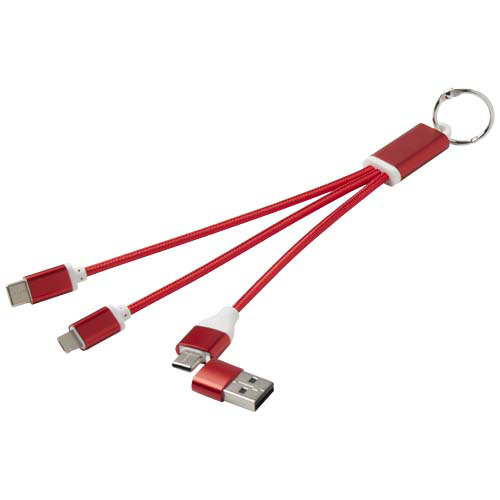 Metal kabel do ładowania 4 w 1 z aluminium z recyklingu z łańcuchem do kluczy Czerwony 12438221 (5)