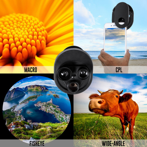 Obiektywy do telefonu, makro, rybie oko, szeroki kąt, cpl Czarny V3834-03 (7)