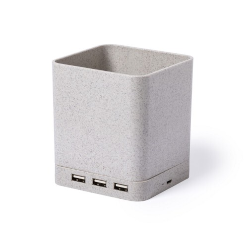 Ładowarka bezprzewodowa 5W ze słomy pszenicznej, hub USB 2.0, pojemnik na przybory do pisania neutralny V0116-00 (5)