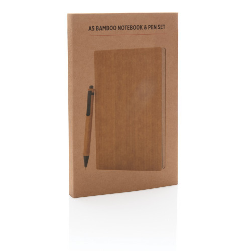 Bambusowy notatnik A5 z bambusowym długopisem Brązowy P772.159 (7)