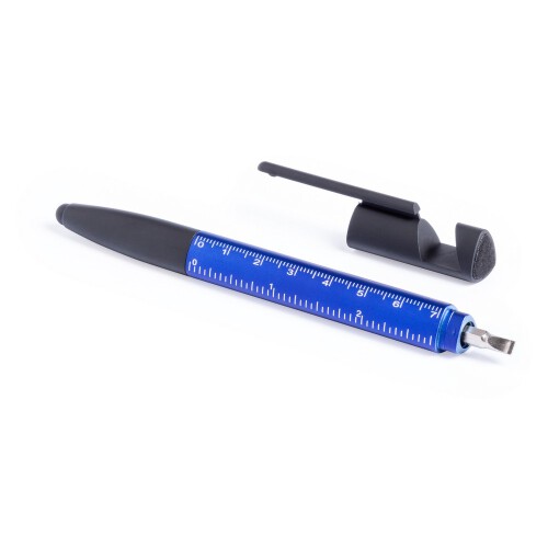 Długopis wielofunkcyjny, czyścik do ekranu, linijka, stojak na telefon, touch pen, śrubokręty granatowy V1849-04 (6)