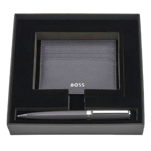 Zestaw upominkowy HUGO BOSS Długopis i etui na karty Szary HPBC254J 