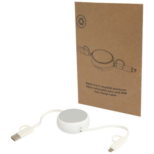 Alasia zwijany kabel do synchronizacji danych i szybkiego ładowania 5 w 1 45 W o długości 100 cm z tworzyw sztucznych i aluminium pochodzących z recyklingu Srebrny 12442081 