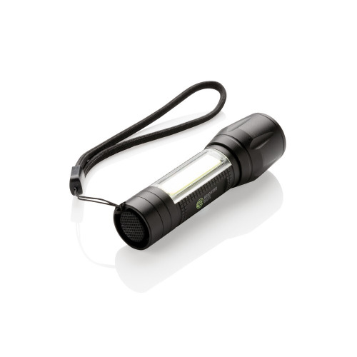 Kieszonkowa latarka LED 3W ze światłem COB Czarny P513.521 (4)