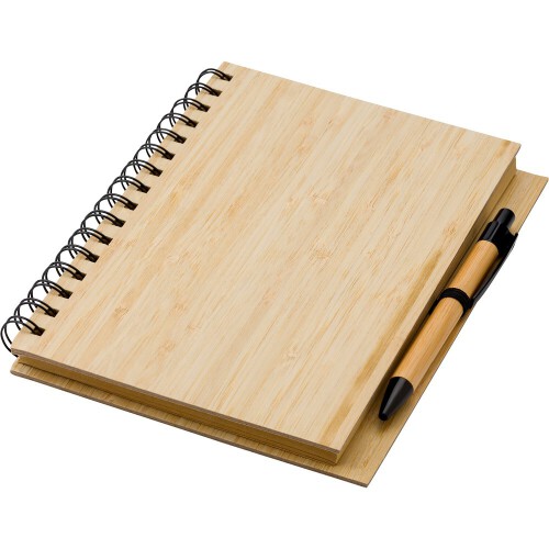 Bambusowy notatnik A5, długopis drewno V0200-17 (8)
