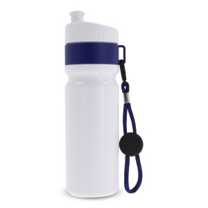 Bidon Sportowy Z Obwódka I Kolorowym Sznurkiem 750ml Biały / ciemnoniebieski