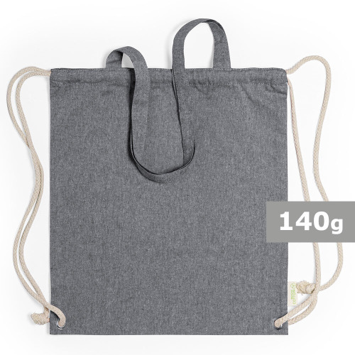 Worek ze sznurkiem i torba na zakupy z bawełny z recyklingu, 2 w 1 czarny V6792-03 (1)