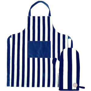 ZESTAW ARON FARTUCH & RĘKAWICE, NIEBIESKI/BEŻ