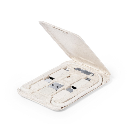 Kabel do ładowania i synchronizacji ze słomy pszenicznej, 3 adaptery w komplecie, stojak na telefon Neutralny V1358-00 