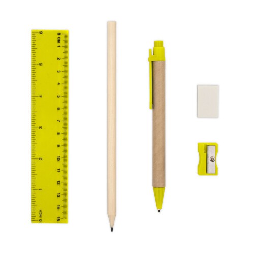 Zestaw szkolny, ołówek, długopis, gumka, temperówka, linijka żółty V7869-08 (4)