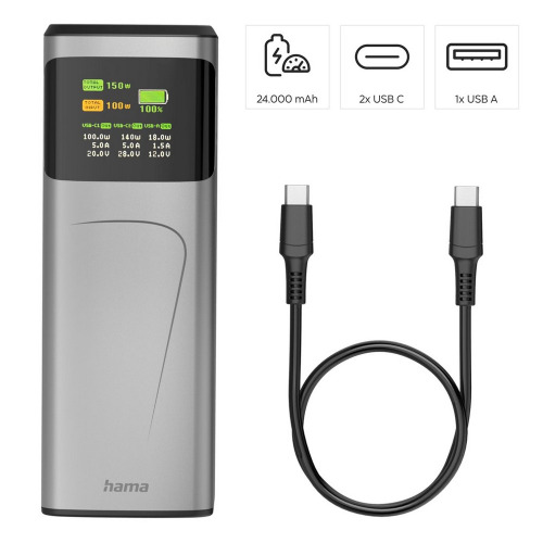 Power bank 24000 mAh Hama High Power 150W Grafitowy VH029-15 (3)