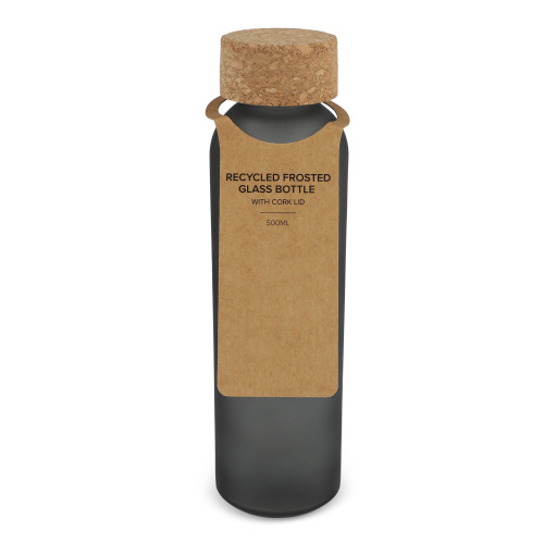 Matowa szklana butelka z recyklingu z korkiem 500ml Ecru / czarny LT98880-N5402 