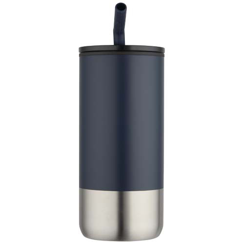 Grayson izolowany kubek z certyfikatem RCS z recyklingu o pojemności 480 ml z silikonową słomką Granatowy 10091855 (2)