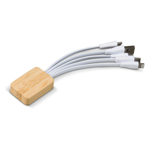 Bambusowy kabel do ładowania z plastiku z recyklingu Biały LT91194-N0001 