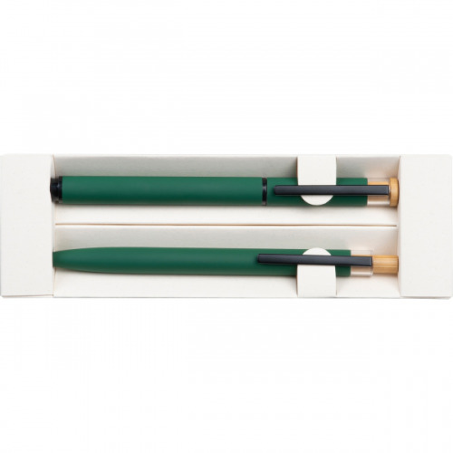 Zestaw piśmienny długopis i pióro kulkowe z aluminium z recyklingu RAFFAELE Ciemnozielony 1470699 (6)