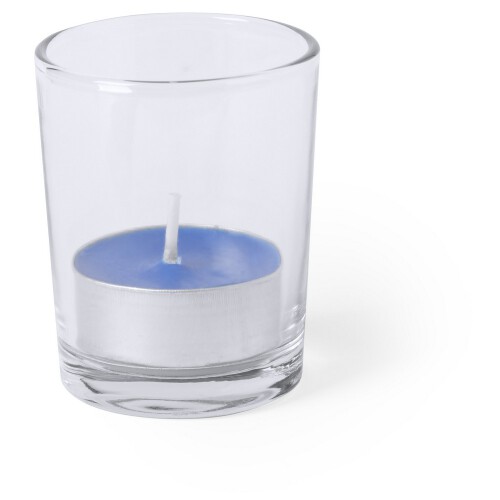 Szklany świecznik, świeczka zapachowa niebieski V8838-11 (1)