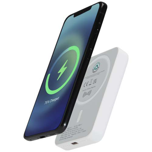 Acrab magnetyczny bezprzewodowy powerbank o pojemności 5000 mAh i mocy 15 W z technologią PD 20 W — wykonany z tworzyw sztycznych pochodzących z recyklingu. Biały 12444101 