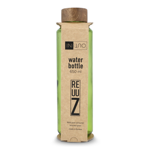 Butelka InSideOut z recyklingowanego szkła ReuuZ z drewnianym korkiem 650 ml Transparentny / jasnozielony LT57013-N0432 (4)