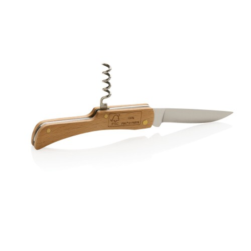 Drewniany, wielofunkcyjny nóż składany, scyzoryk brązowy P414.019 