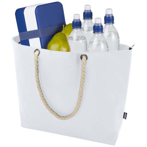 Panama torba termiczna na plażę z uchwytami ze sznurka wykonana z materiałów z recyklingu z certyfikatem GRS Biały 13007901 (5)