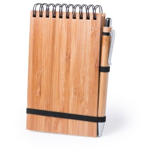 Bambusowy notatnik A6, długopis brązowy