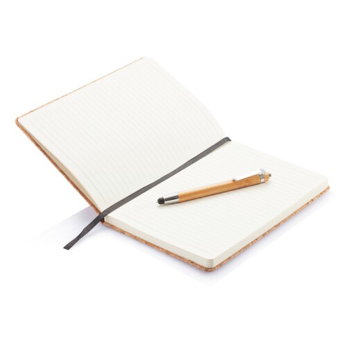 Korkowy notatnik A5, długopis, touch pen brązowy P773.779 (2)