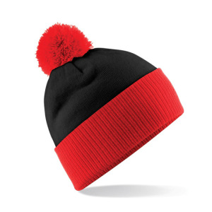 Dwukolorowa czapka z pomponem - Black & Bright Red