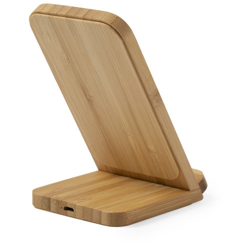 Bambusowa ładowarka bezprzewodowa 5W, stojak na telefon Brązowy V0359-16 (3)