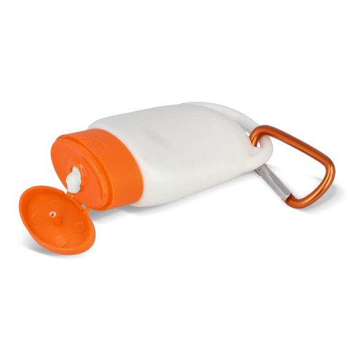 Balsam przeciwsłoneczny z karabińczykiem SPF30 z materiału z recyklingu 30ml Pomarańczowy LT91838-N0026 (2)