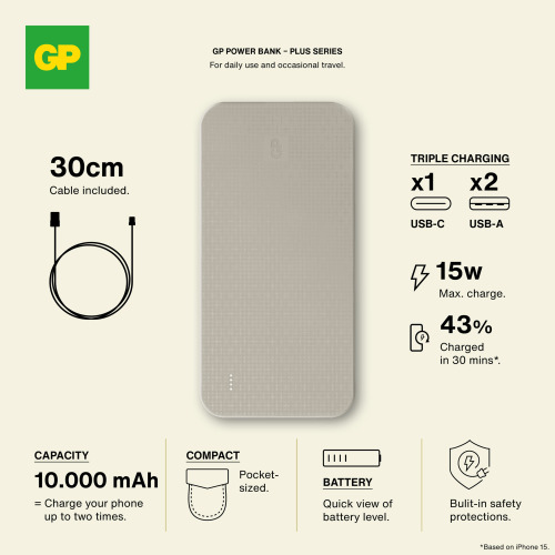 GP B+ Series Powerbank 10000 mAh Beżowy LT45102-N0055 (5)