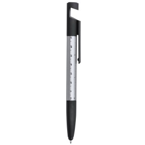 Długopis wielofunkcyjny, czyścik do ekranu, linijka, stojak na telefon, touch pen, śrubokręty szary