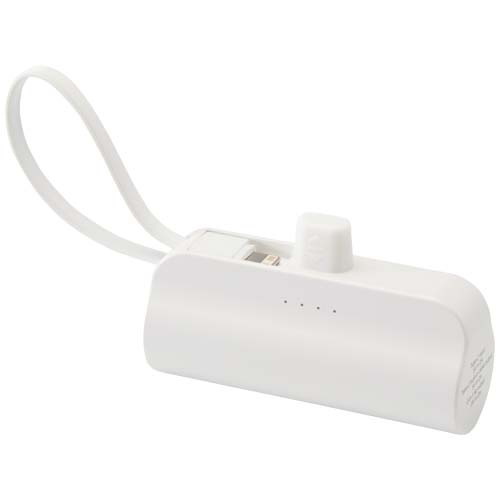 Alnair powerbank o pojemności 5000 mAh i mocy 10 W, wykonany z tworzyw sztucznych pochodzących z recyklingu, z wbudowaną podstawką i kablem 2 w 1 Biały 12447201 (4)