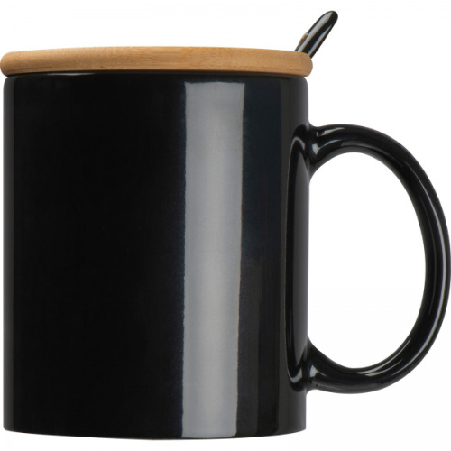 Kubek ceramiczny z łyżeczką 300 ml LOTHAR Czarny 8296903 (3)