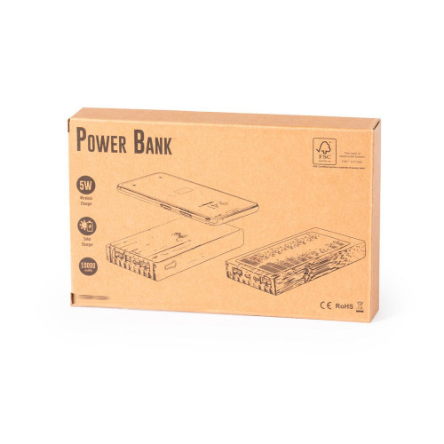 Bambusowy bezprzewodowy power bank 10000 mAh, ładowarka bezprzewodowa 5W, ładowarka słoneczna Brązowy V8335-16 (5)