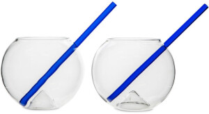 Szklanka ze słomką 2-PAK CLEAR/BLUE