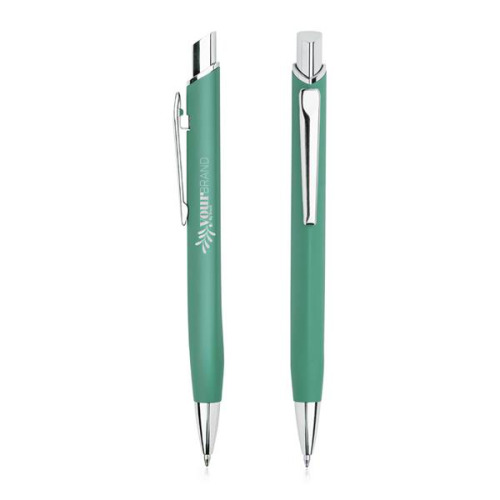 Metalowy dłługopis z gumowanym wykończeniem / Crome Ciemnozielony IP13150644 (1)