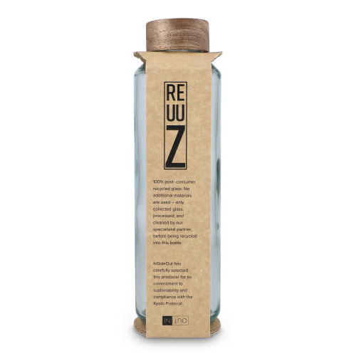 Butelka InSideOut z recyklingowanego szkła ReuuZ z drewnianym korkiem 650 ml Transparentny LT57013-N0004 (5)