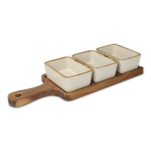 InSideOut Drewniana deska do serwowania z 3 ceramicznymi miskami Ecru LT57207-N0054 (3)