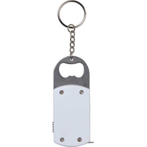 Brelok do kluczy, lampka LED, otwieracz do butelek, miara 1m Biały V9458-02 (2)