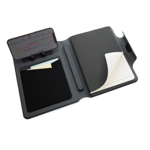 Teczka konferencyjna, notatnik A5, ładowarka bezprzewodowa, power bank 8000 mAh Czarny P774.312 (10)